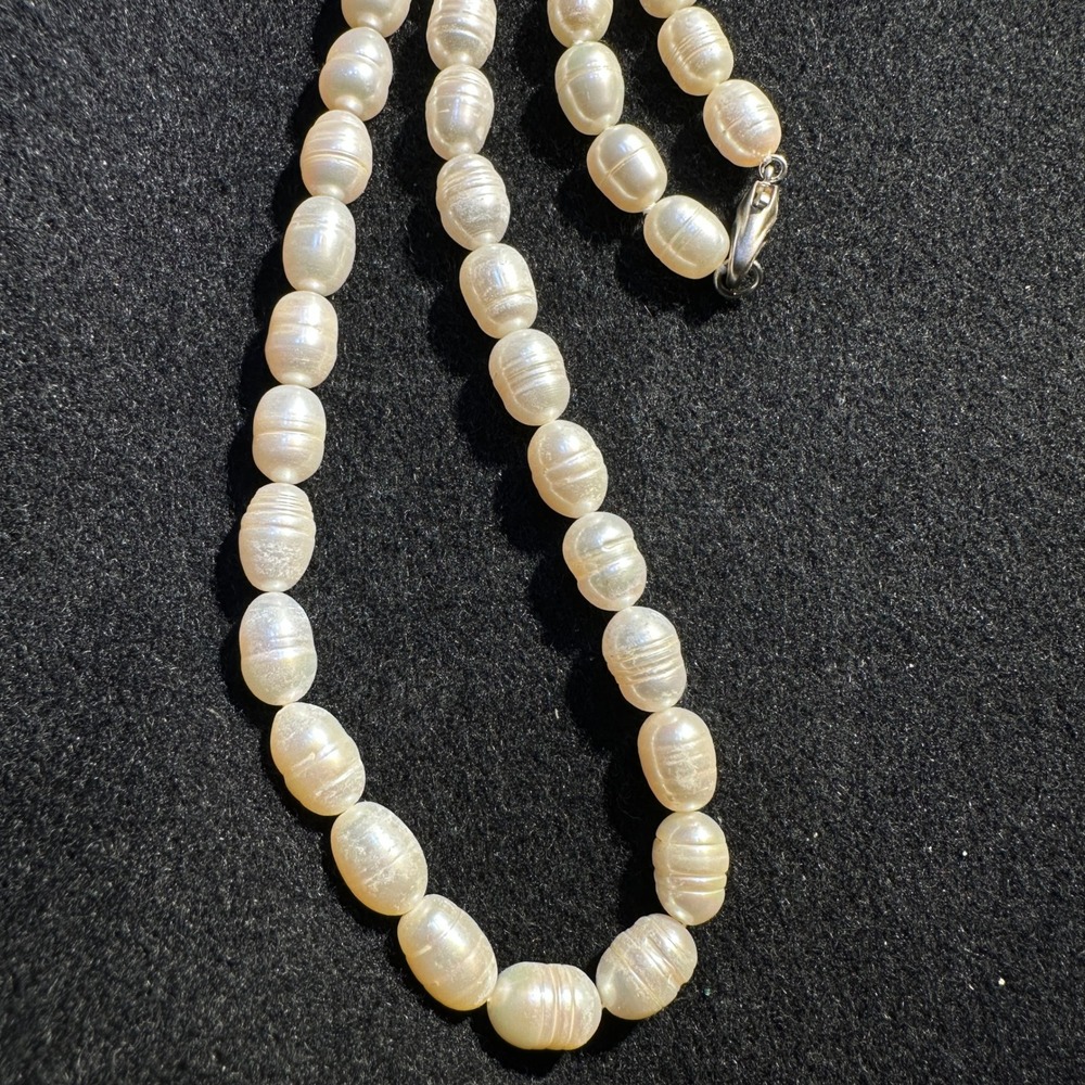 Womens Cream Freshwater Rice Pearl Strand Necklace Silver Tone Clasp